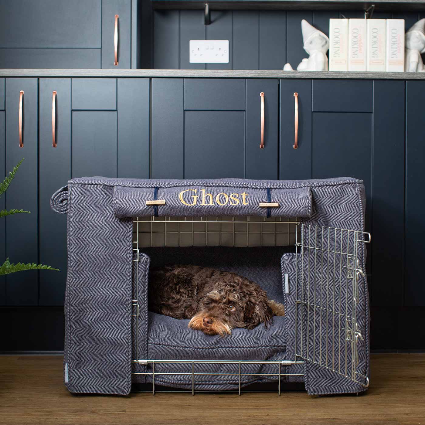 Luxury Heavy Duty Dog Crate, In Stunning Oxford Herringbone Tweed Crate Set, The Perfect Dog Crate Set For Building The Ultimate Pet Den! Dog Crate Cover Available To Personalise at Lords & Labradors