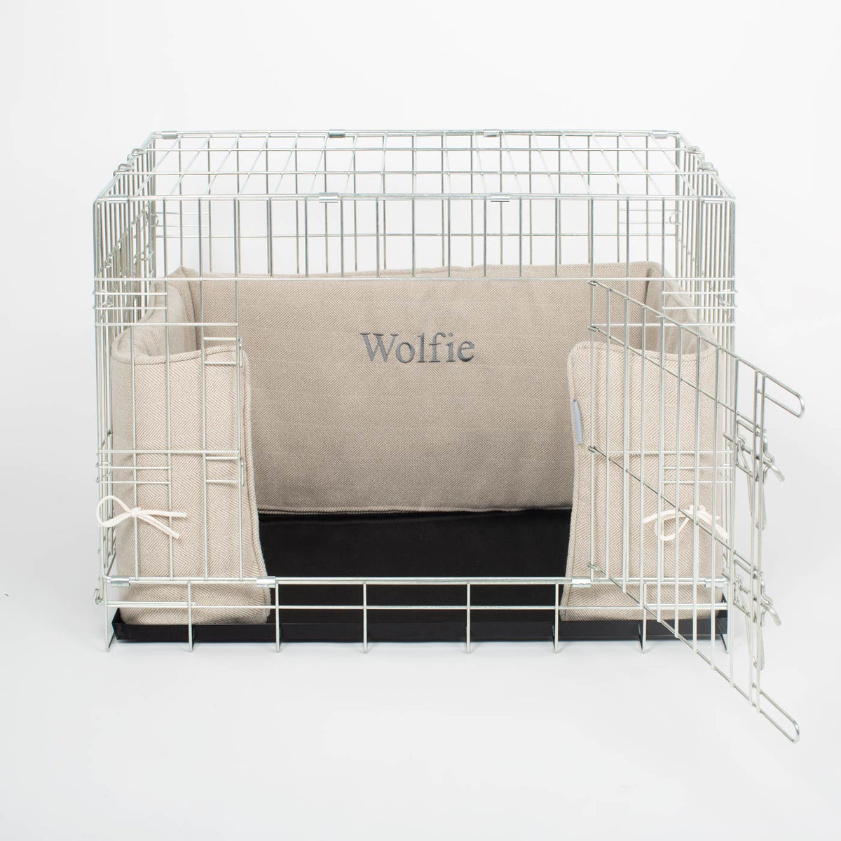 Curated visual reference: Picture Idea: Natural Herringbone Crate Bumper Dog Crate Bedding