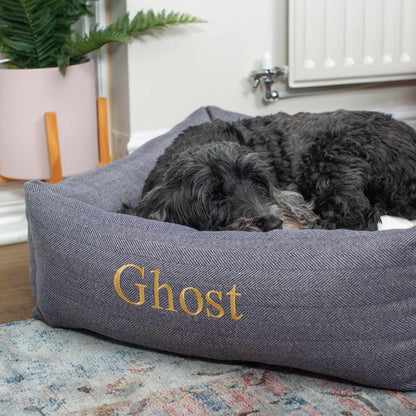 Discover This Luxurious Box Bed For Dogs, Made Using Beautiful Herringbone Fabric To Craft The Perfect Dog Box Bed! In Oxford Herringbone, Available To Personalise Now at Lords & Labradors    