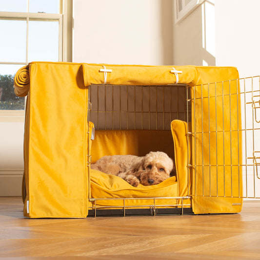 Dog Crate Set In Saffron Velvet by Lords & Labradors
