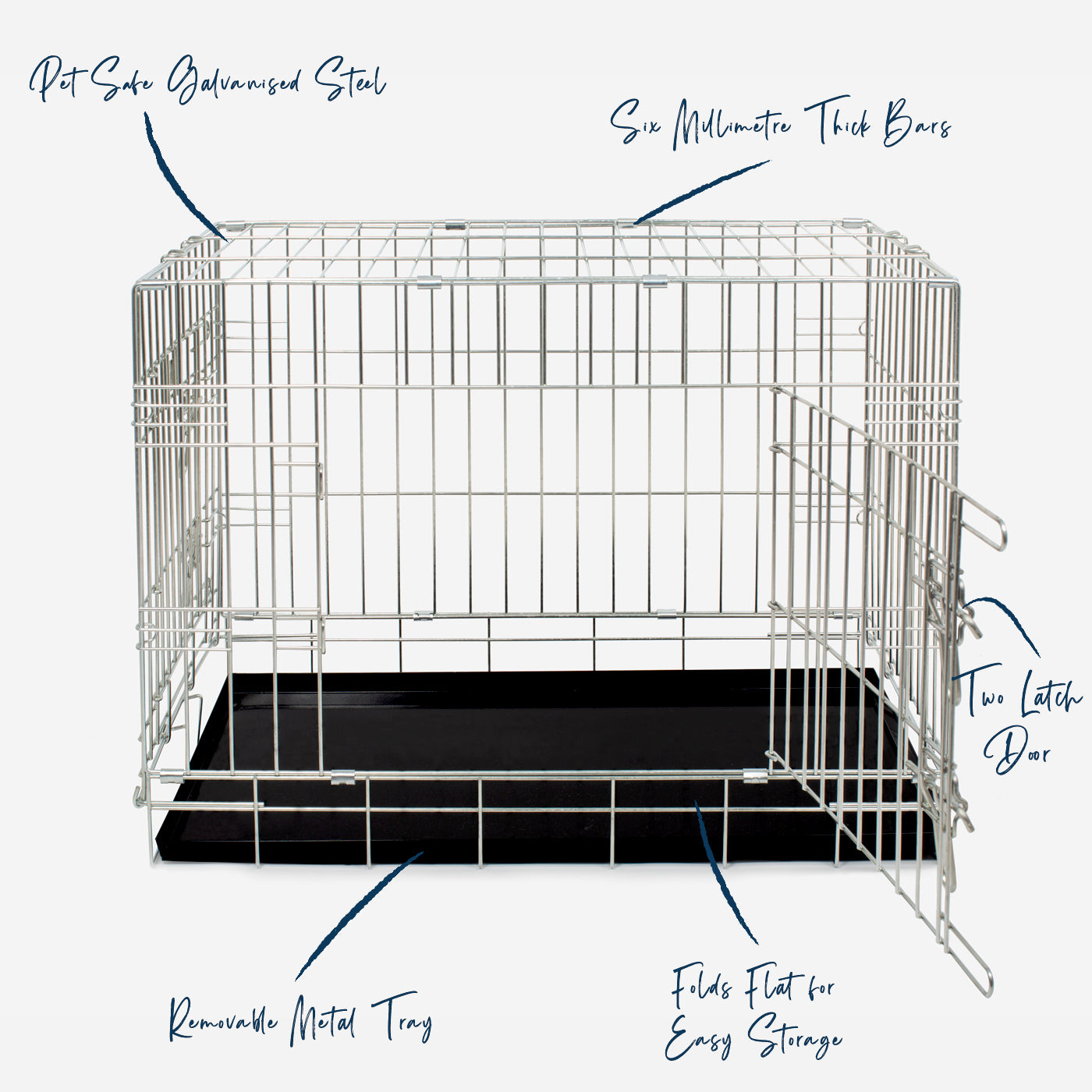 Discover the perfect deluxe heavy duty black dog crate, featuring two doors for easy access and a removable tray for easy cleaning! The ideal choice to keep new puppies safe, made using pet safe galvanised steel! Available now in 5 sizes and three stunning colours at Lords & Labradors