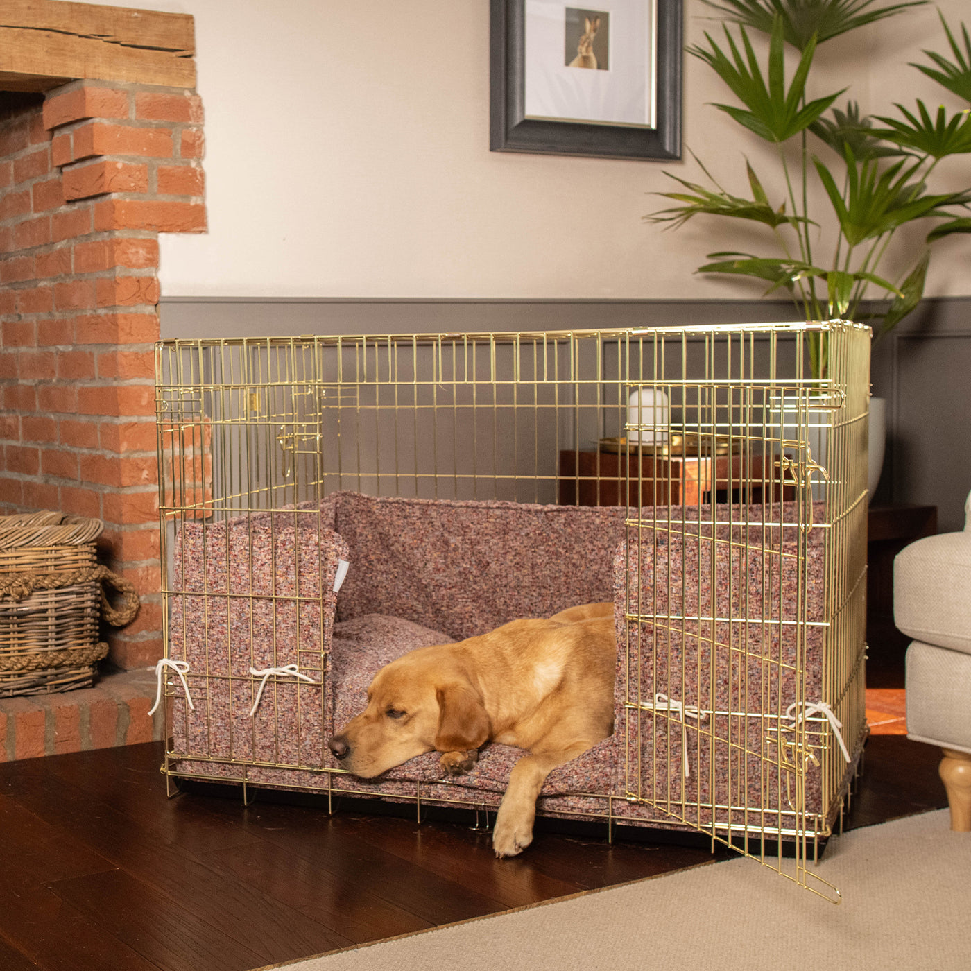 Dog Crate with Cushion & Bumper in Rose Quartz Minerals by Lords & Labradors
