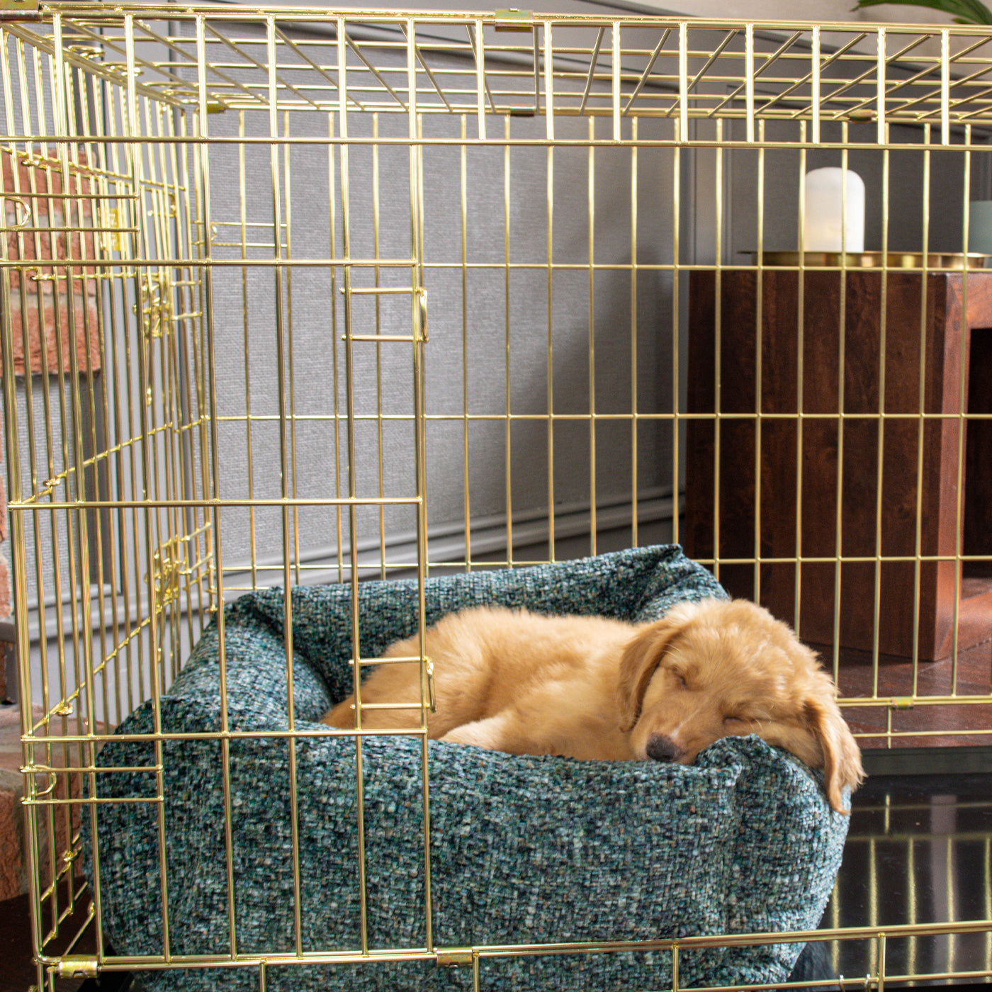 Cosy & Calming Puppy Crate Bed With Removable Covers In Emerald Minerals by Lords & Labradors