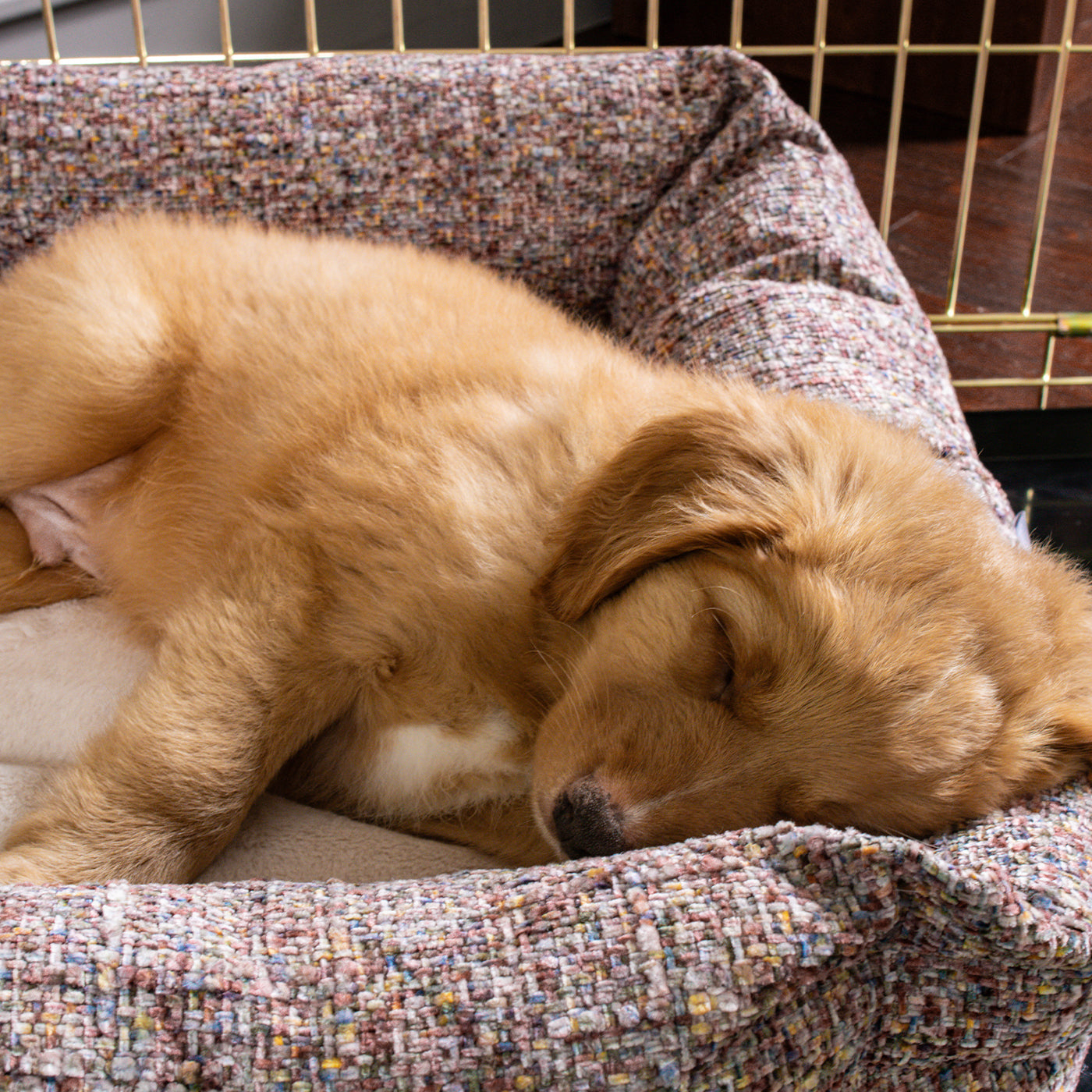 Cosy & Calming Puppy Crate Bed With Removable Covers In Rose Quartz Minerals by Lords & Labradors