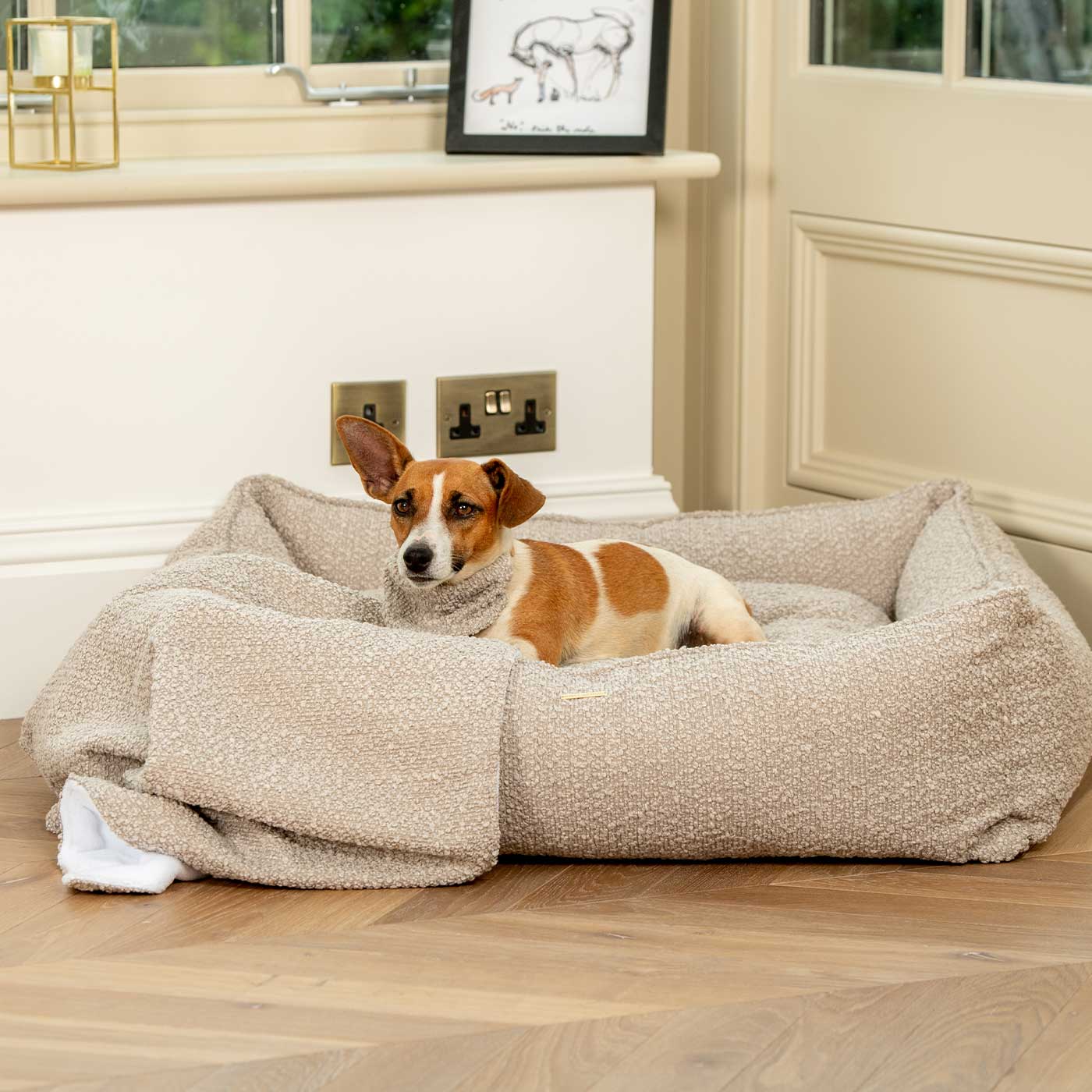 Luxury Handmade Box Bed For Dogs in Mink Boucle, Perfect For Your Pets Nap Time! Available To Personalise at Lords & Labradors