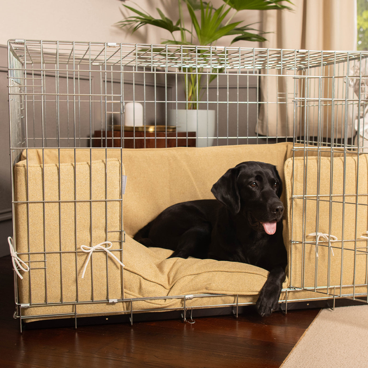 Dog Crate with Cushion & Bumper in Honeysuckle Orkney Tweed by Lords & Labradors