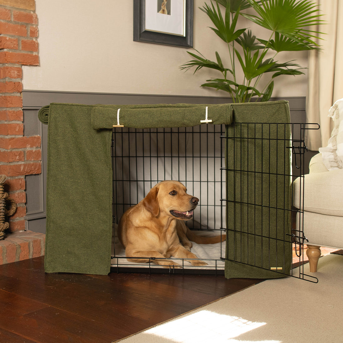 Photo inspiration: Gallery Detail: Dog Crate Cover In Moss Orkney Tweed Dog Crate Bedding