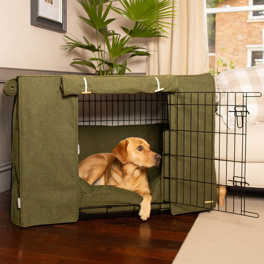 Dog Crate Set In Moss Orkney Tweed by Lords & Labradors