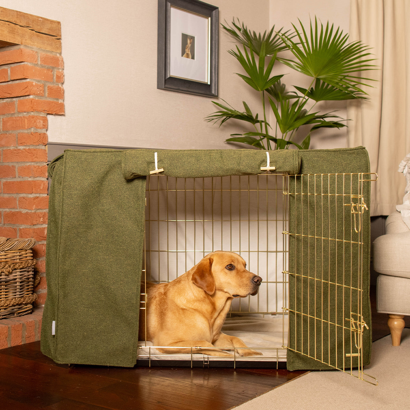 Dog Crate with Crate Cover in Moss Orkney Tweed by Lords & Labradors