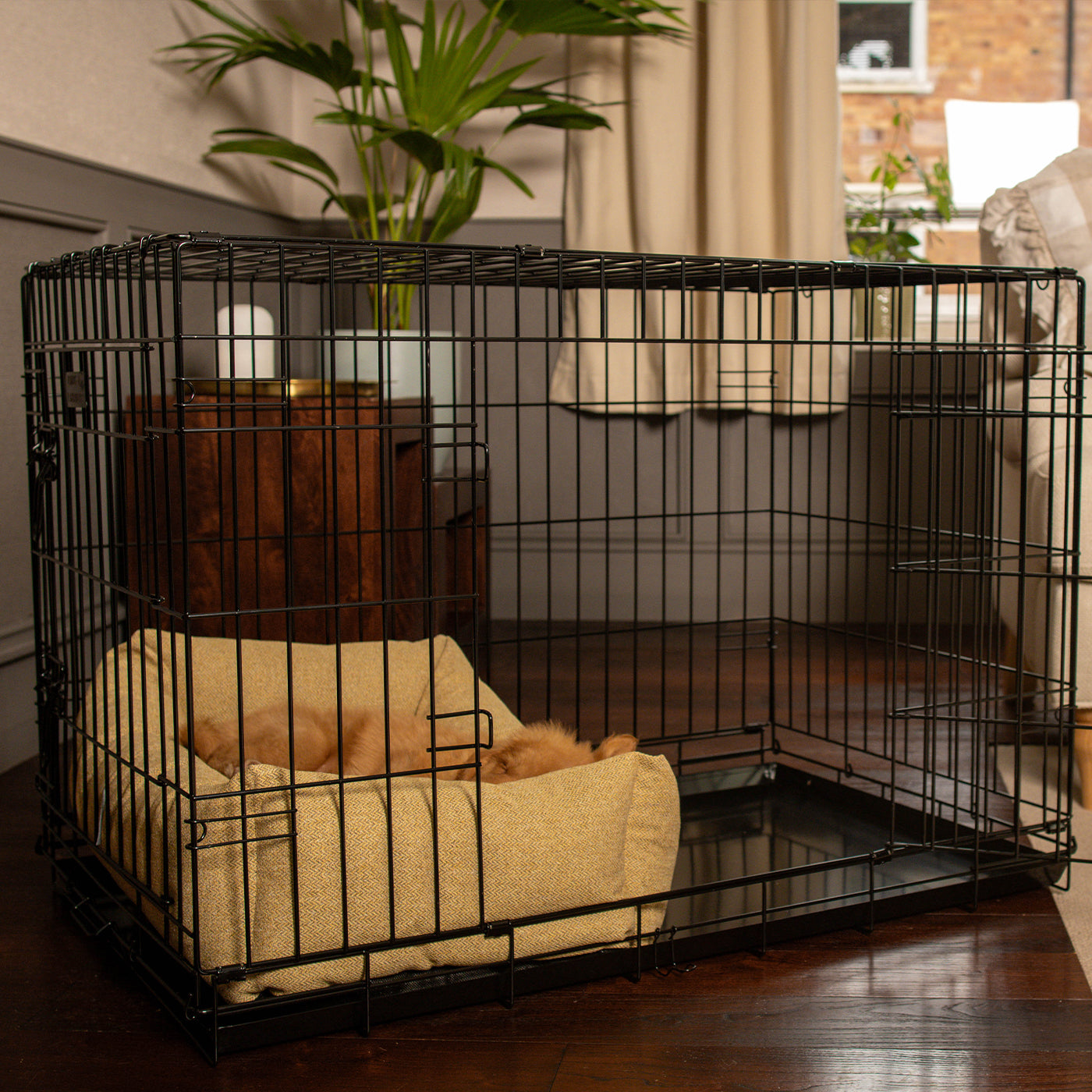 Cosy & Calming Puppy Crate Bed With Removable Covers In Honeysuckle Orkney Tweed by Lords & Labradors