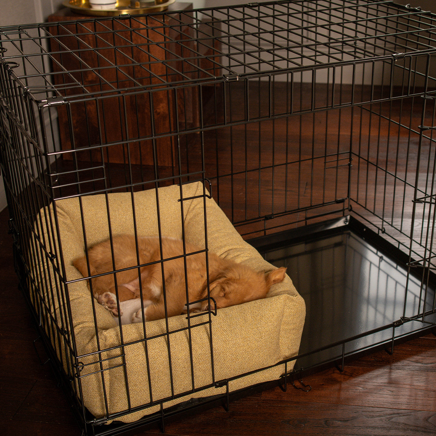 Dog Crate with Cosy & Calming Puppy Crate Bed in Honeysuckle Orkney Tweed by Lords & Labradors