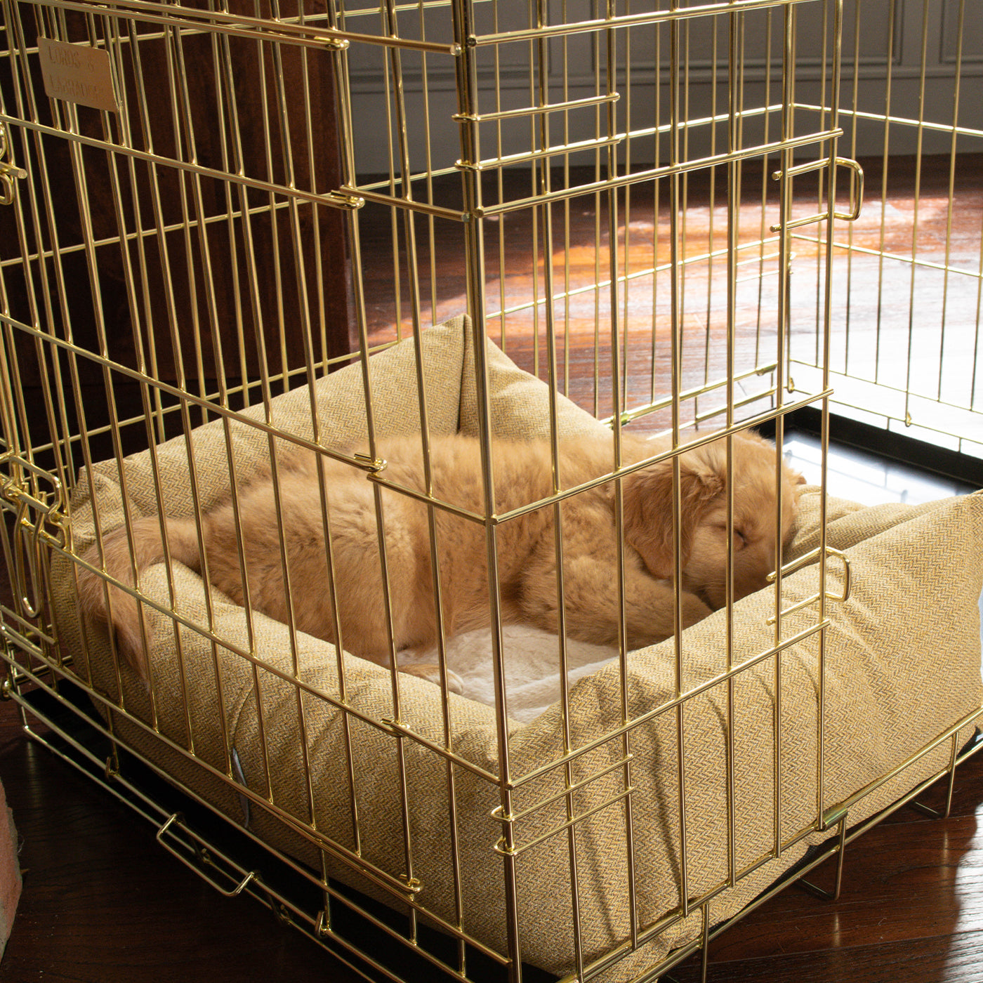 Dog Crate with Cosy & Calming Puppy Crate Bed in Honeysuckle Orkney Tweed by Lords & Labradors