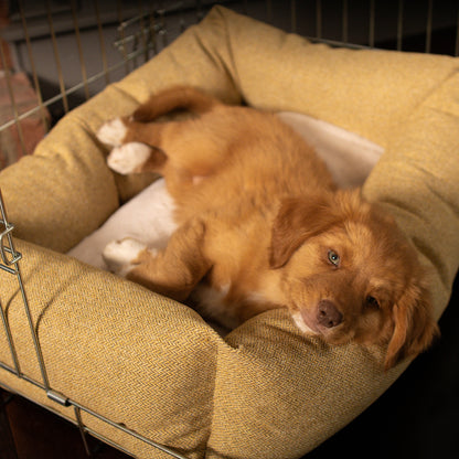 Cosy & Calming Puppy Crate Bed With Removable Covers In Honeysuckle Orkney Tweed by Lords & Labradors