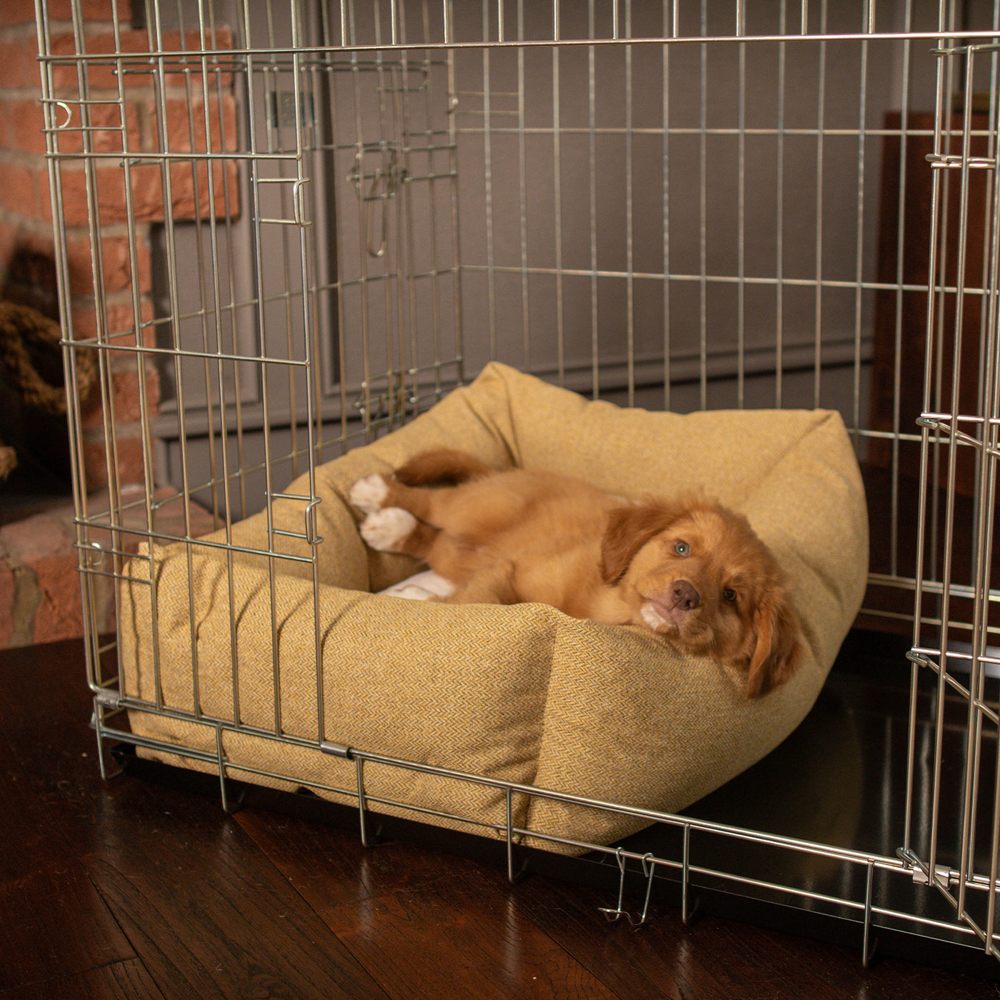 Dog Crate with Cosy & Calming Puppy Crate Bed in Honeysuckle Orkney Tweed by Lords & Labradors