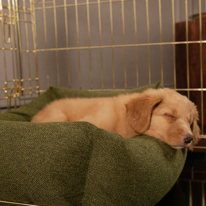 Cosy & Calming Puppy Crate Bed With Removable Covers In Moss Orkney Tweed by Lords & Labradors