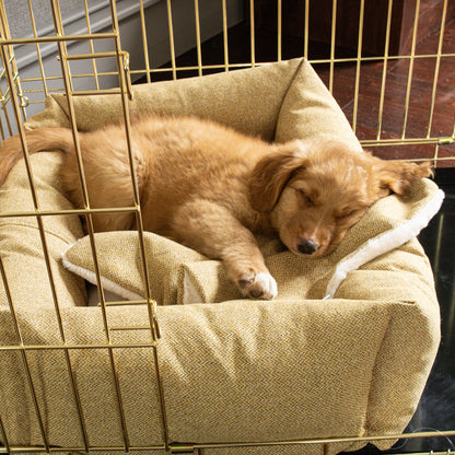 Cosy & Calming Puppy Crate Bed With Removable Covers In Honeysuckle Orkney Tweed by Lords & Labradors