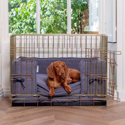Dog Crate with Cushion & Bumper in Oxford Herringbone by Lords & Labradors