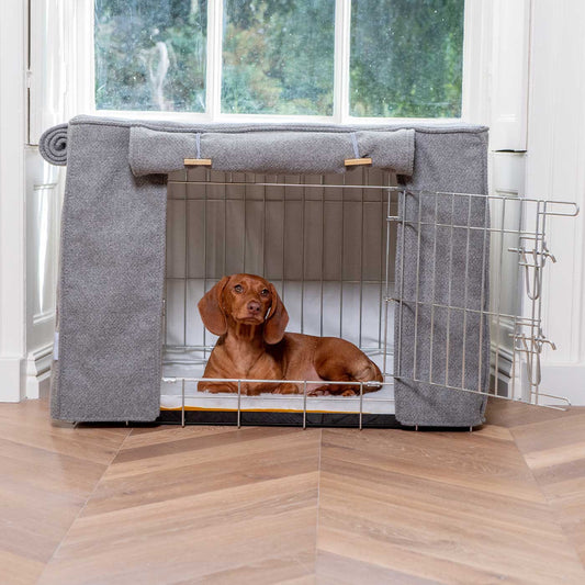 Dog Crate with Crate Cover in Pewter Herringbone by Lords & Labradors