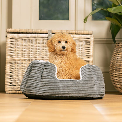 Discover Our Luxurious High Wall Bed For Dogs, Featuring inner pillow with plush teddy fleece on one side To Craft The Perfect Cat Bed In Stunning Essentials Dark Grey Plush! Available To Personalise Now at Lords & Labradors 