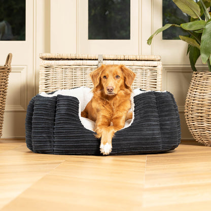 Discover Our Luxurious High Wall Bed For Dogs, Featuring inner pillow with plush teddy fleece on one side To Craft The Perfect Cat Bed In Stunning Essentials Navy Plush! Available To Personalise Now at Lords & Labradors    