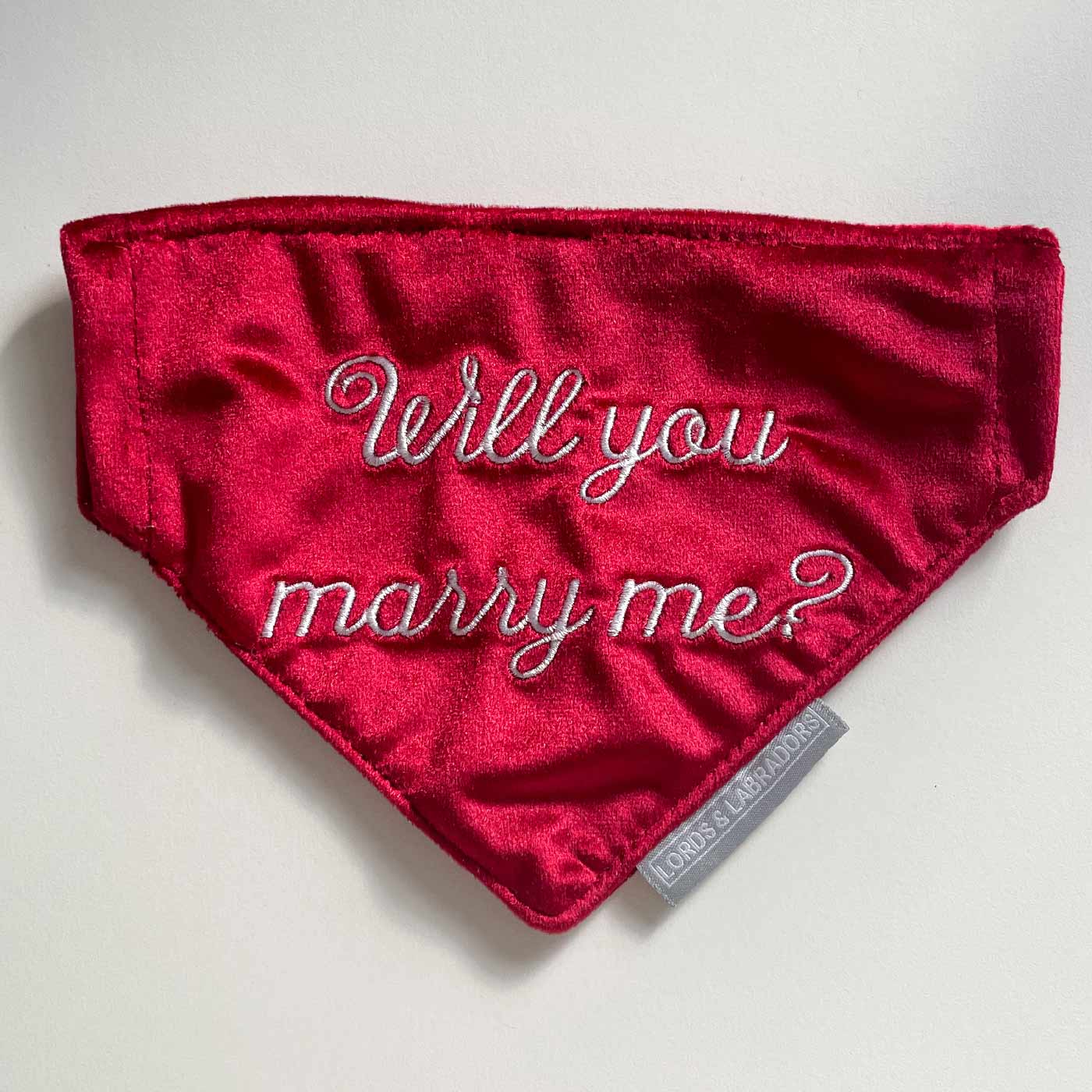 'Will You Marry Me?' Bandana In Mushroom Velvet by Lords & Labradors