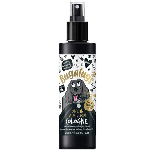 Discover, Bugalugs One In A Million Dog Cologne Spray. Featuring an effective odor eliminator for dogs - refreshes coat between washes while nourishing and conditioning with a 200ml spray bottle. Eliminates bad smells, not just masking them. Available at Lords and Labradors