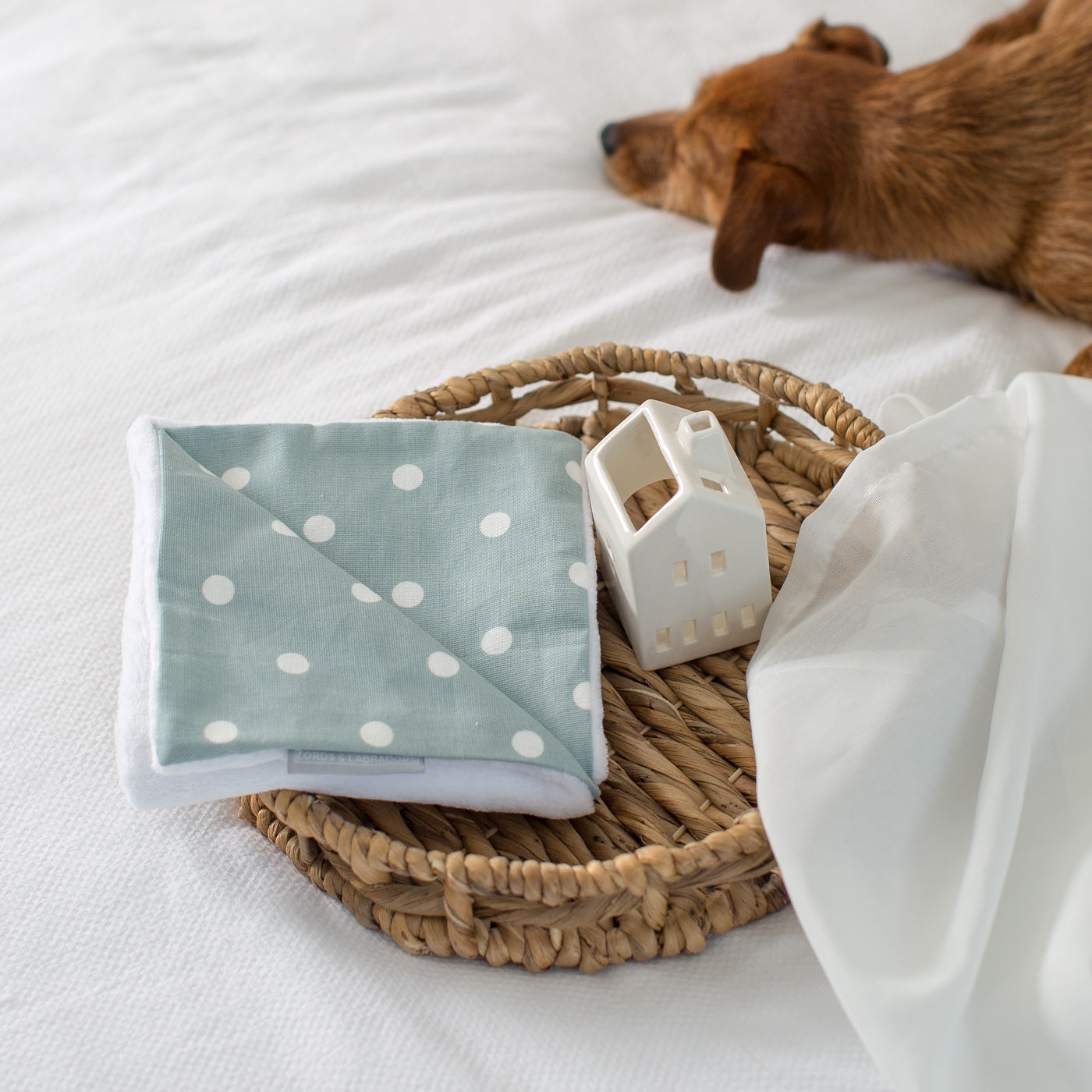 [color:duck egg spot] Luxury Spot and Stripes Pet Blanket collection, In Stunning Duck Egg Spot. The Perfect Blanket For Dogs, Available at Lords & Labradors 
