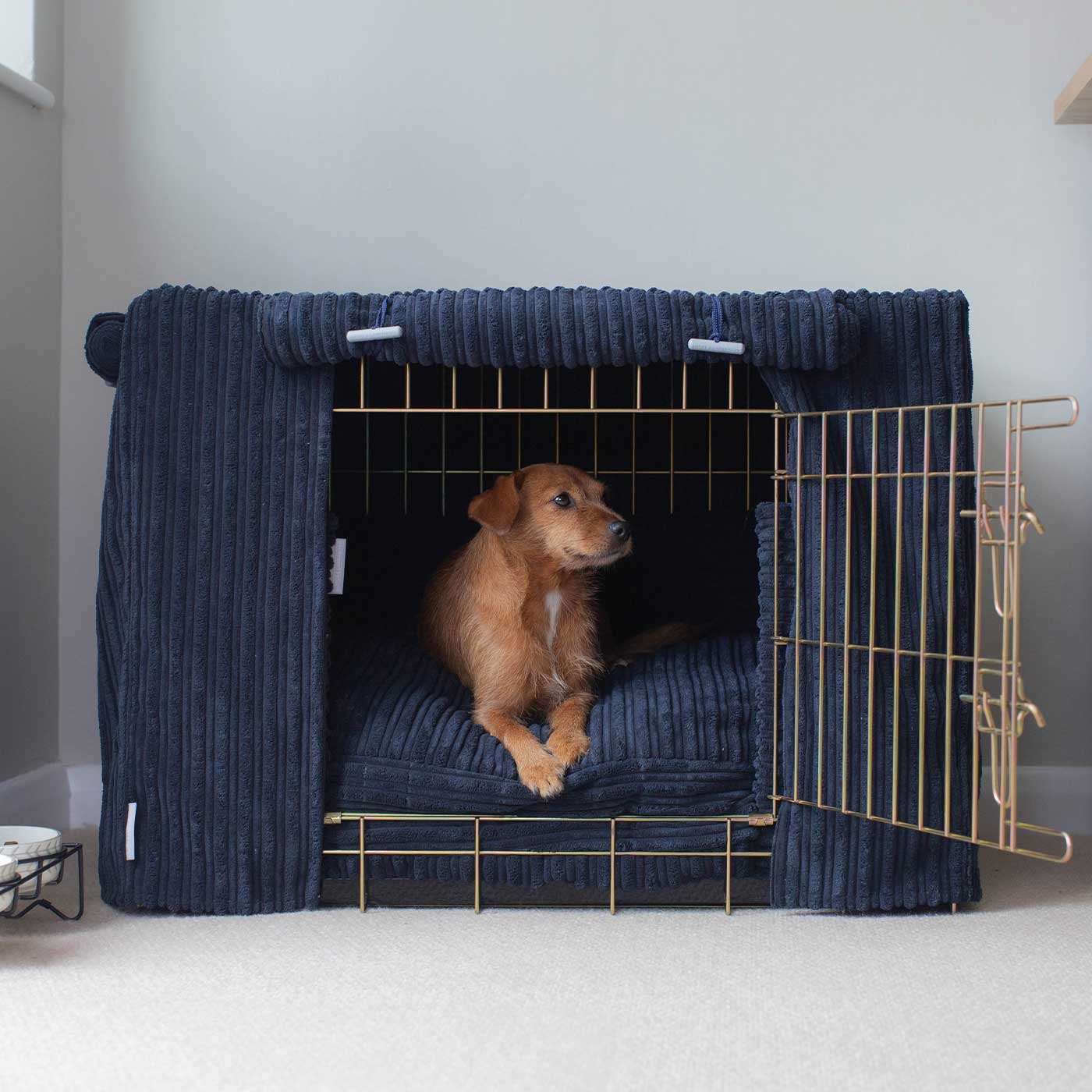 Luxury Dog Crate Set, Essentials Complete Plush Crate Set In Navy! Build The Ultimate Dog Den For The Perfect Burrow! Dog Crate Cover Available To Personalise at Lords & Labradors