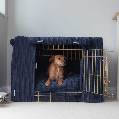 Luxury Dog Crate Set, Essentials Complete Plush Crate Set In Navy! Build The Ultimate Dog Den For The Perfect Burrow! Dog Crate Cover Available To Personalise at Lords & Labradors
