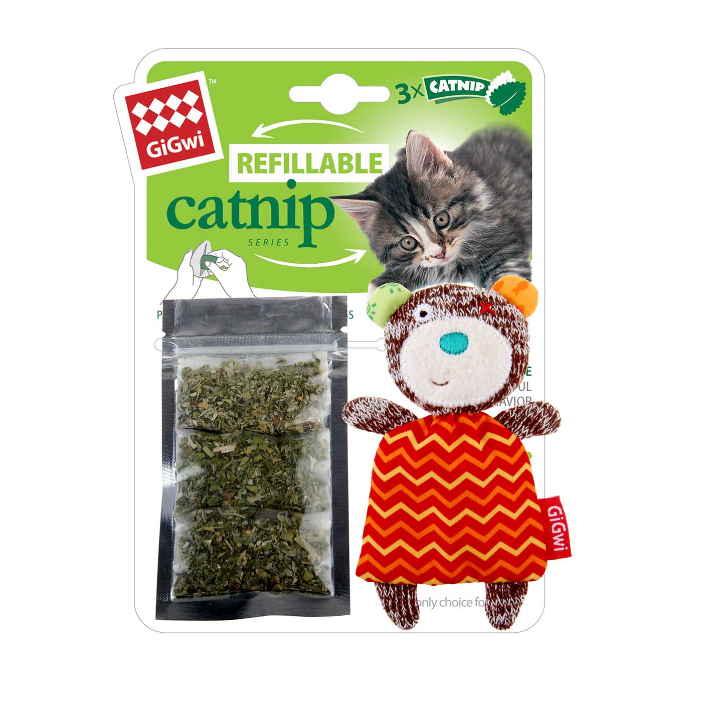 GiGwi Refillable Bear Cat Toy With Catnip