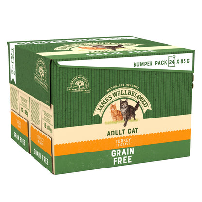 James Wellbeloved Grain Free Turkey in Gravy Pouch Adult Cat Food (24 x 85g)