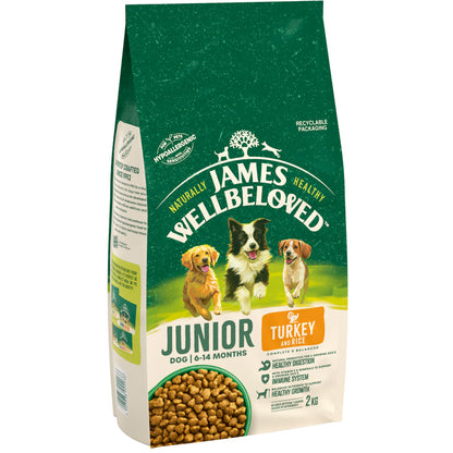 James Wellbeloved Turkey & Rice Junior Dog Food 2KG