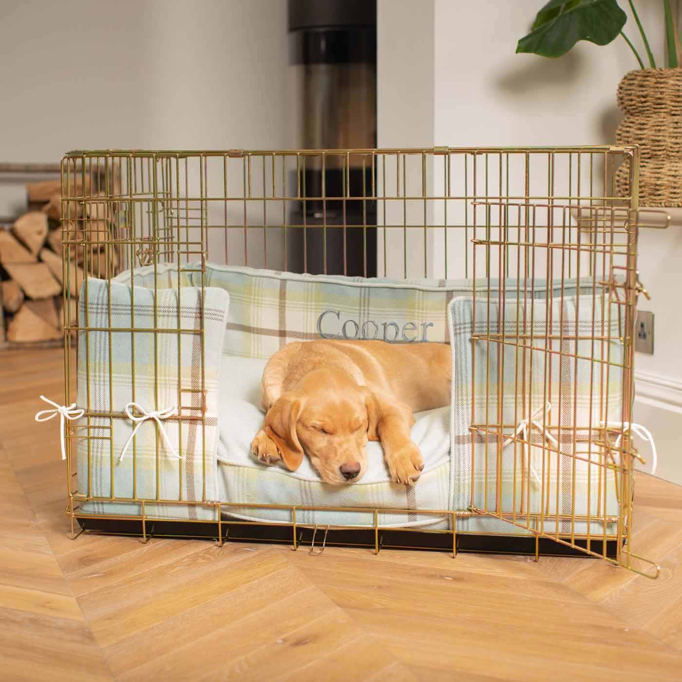 Luxury Dog Crate Bumper, Balmoral Duck Egg Crate Bumper Cover The Perfect Dog Crate Accessory, Available To Personalise Now at Lords & Labradors
