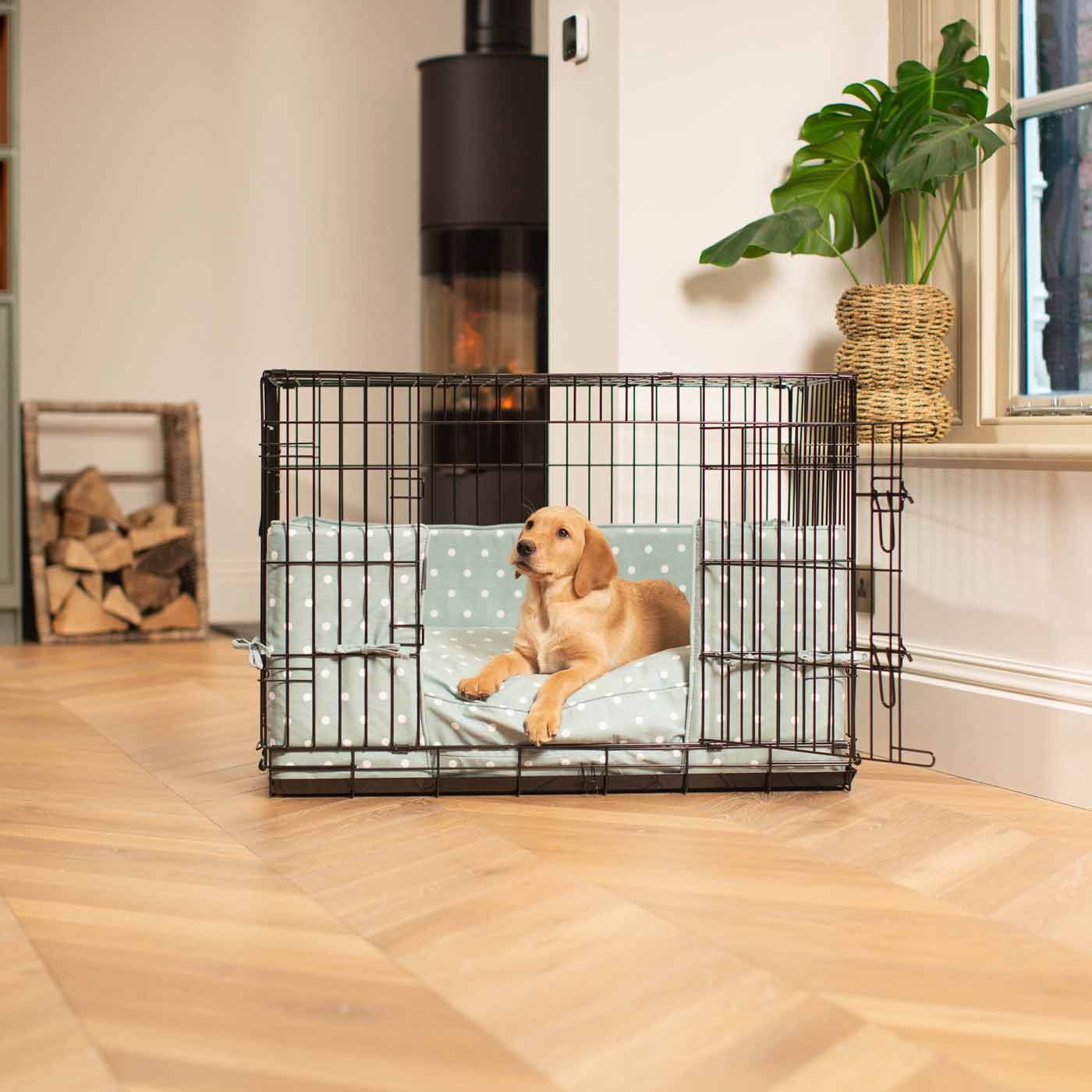 Luxury Dog Crate Bumper, Duck Egg Spot Crate Bumper Cover The Perfect Dog Crate Accessory, Available To Personalise Now at Lords & Labradors