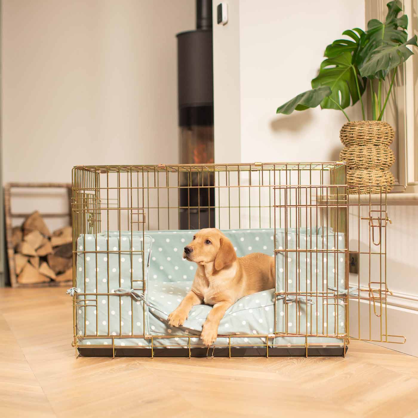 Luxury Dog Crate Bumper, Duck Egg Spot Crate Bumper Cover The Perfect Dog Crate Accessory, Available To Personalise Now at Lords & Labradors