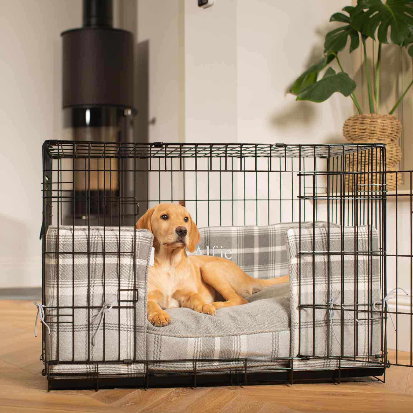  Luxury Dog Crate Bumper, Balmoral Dove Grey Tweed Crate Bumper Cover The Perfect Dog Crate Accessory, Available Now at Lords & Labradors