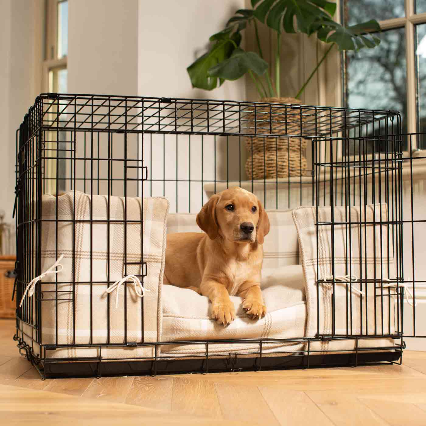 Luxury Dog Crate Bumper, Balmoral Natural Tweed Crate Bumper Cover The Perfect Dog Crate Accessory, Available To Personalise Now at Lords & Labradors