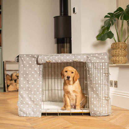 Discover our Luxury Dog Crate Cover, in Grey Spot. The Perfect Dog Crate Accessory, Available To Personalise Now at Lords & Labradors