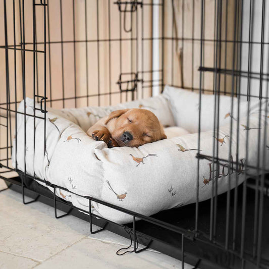  Cosy & Calm Puppy Crate Bed, The Perfect Dog Crate Accessory For The Ultimate Dog Den! In Stunning Woodland Pheasant! Available To Personalise at Lords & Labradors 