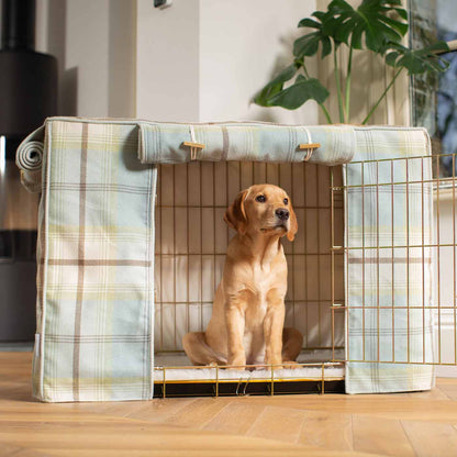 Luxury Dog Crate Cover, Balmoral Duck Egg Tweed Crate Cover The Perfect Dog Crate Accessory, Available To Personalise Now at Lords & Labradors