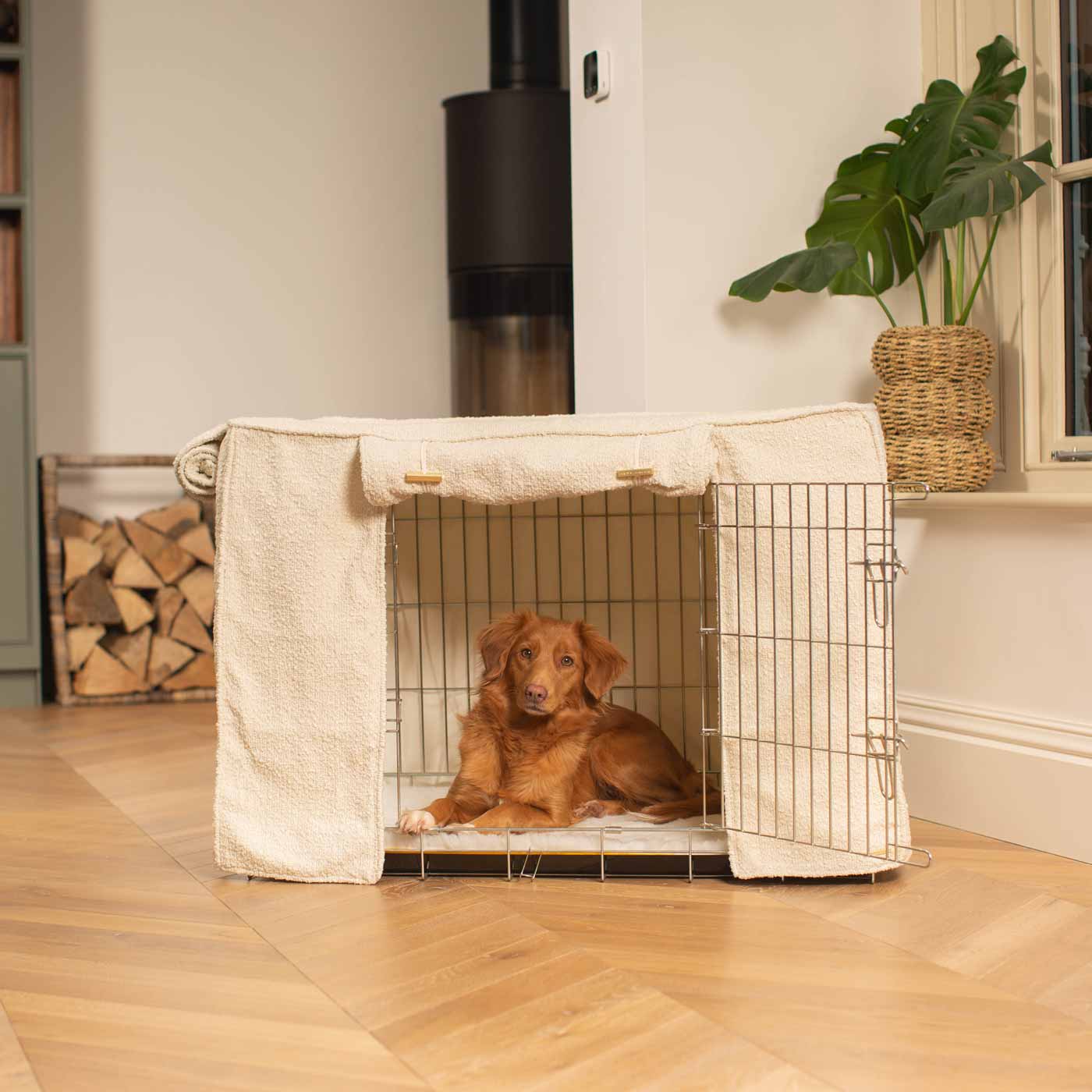 Luxury Dog Crate Cover, Ivory Bouclé Crate Cover The Perfect Dog Crate Accessory, Available To Personalise Now at Lords & Labradors