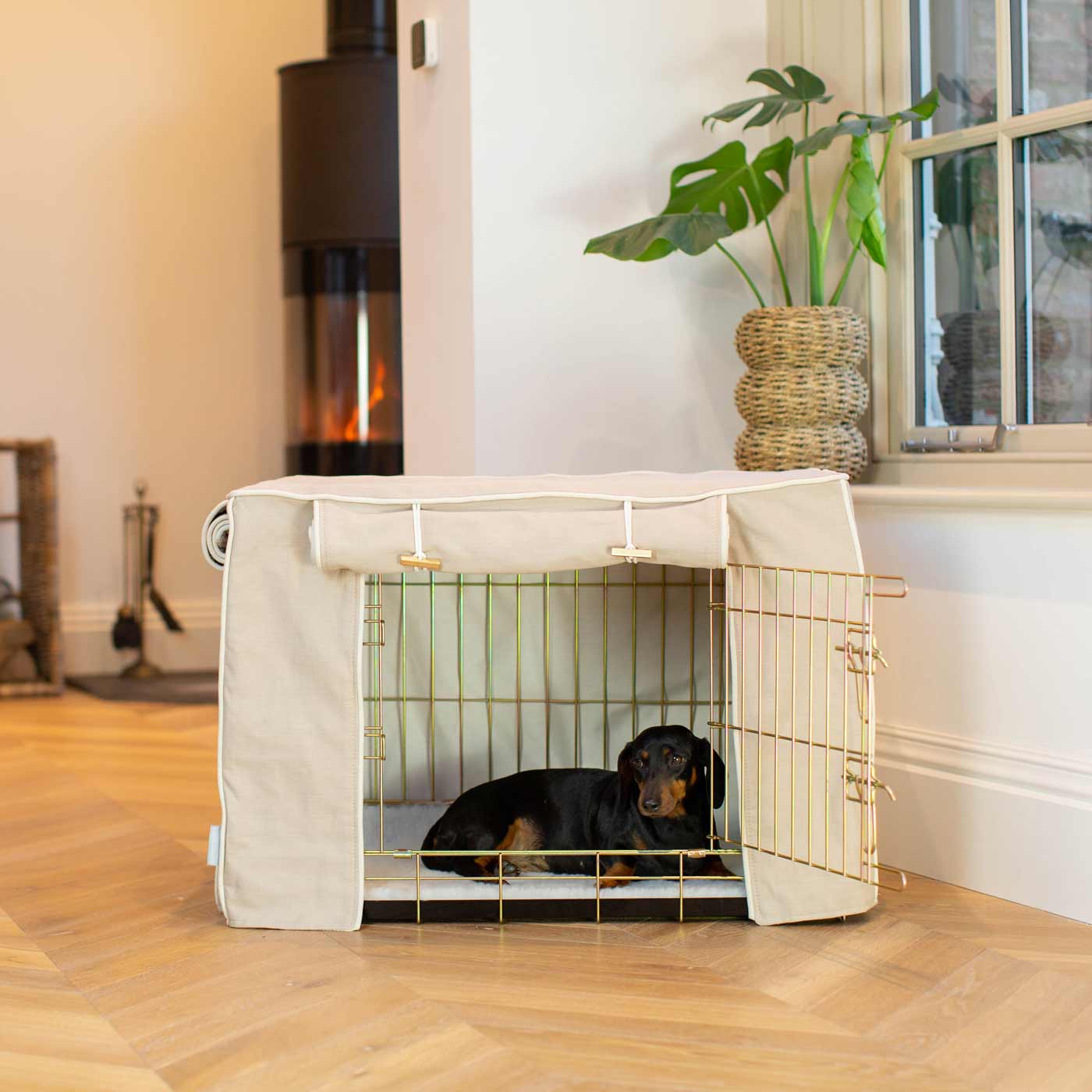 Discover Our Heavy-Duty Dog Crate With Savanna Oatmeal Crate Cover The Perfect Crate Accessory For The Ultimate Pet Den. Available To Personalise at Lords & Labradors 