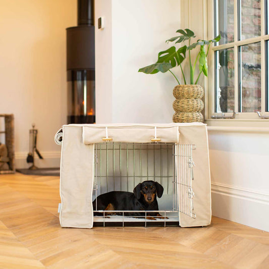 Luxury Dog Crate Cover, Savanna Oatmeal Crate Cover The Perfect Dog Crate Accessory, Available To Personalise Now at Lords & Labradors
