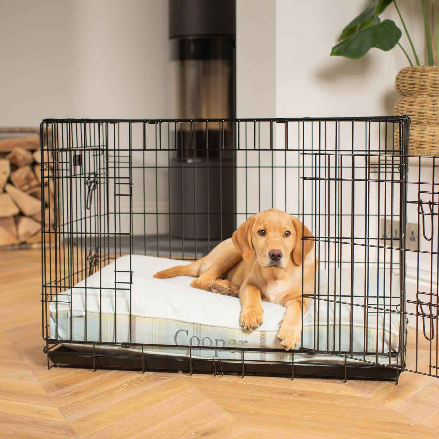 Luxury Dog Crate Cushion, Balmoral Duck Egg Tweed Crate Cushion The Perfect Dog Crate Accessory, Available To Personalise Now at Lords & Labradors
