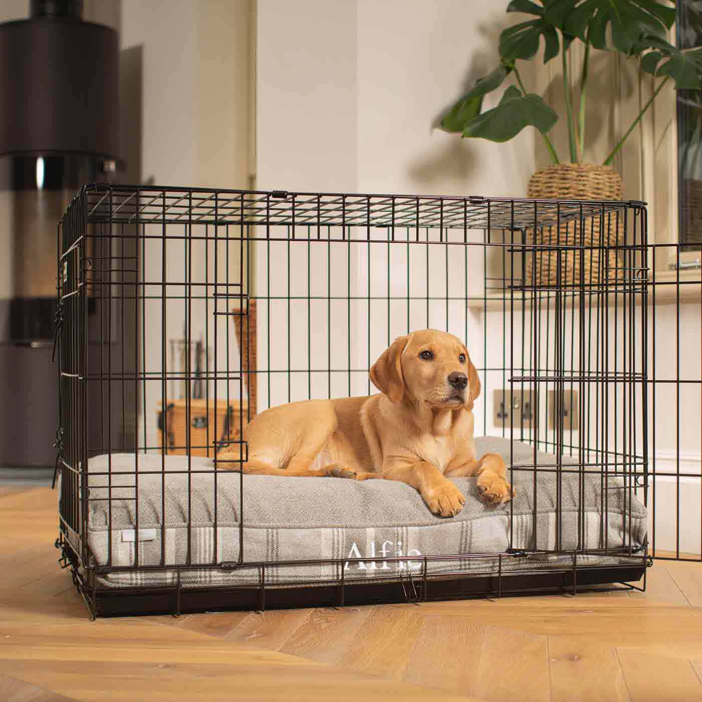 Luxury Dog Crate Cushion, Balmoral Dove Grey Tweed Crate Cushion The Perfect Dog Crate Accessory, Available To Personalise Now at Lords & Labradors