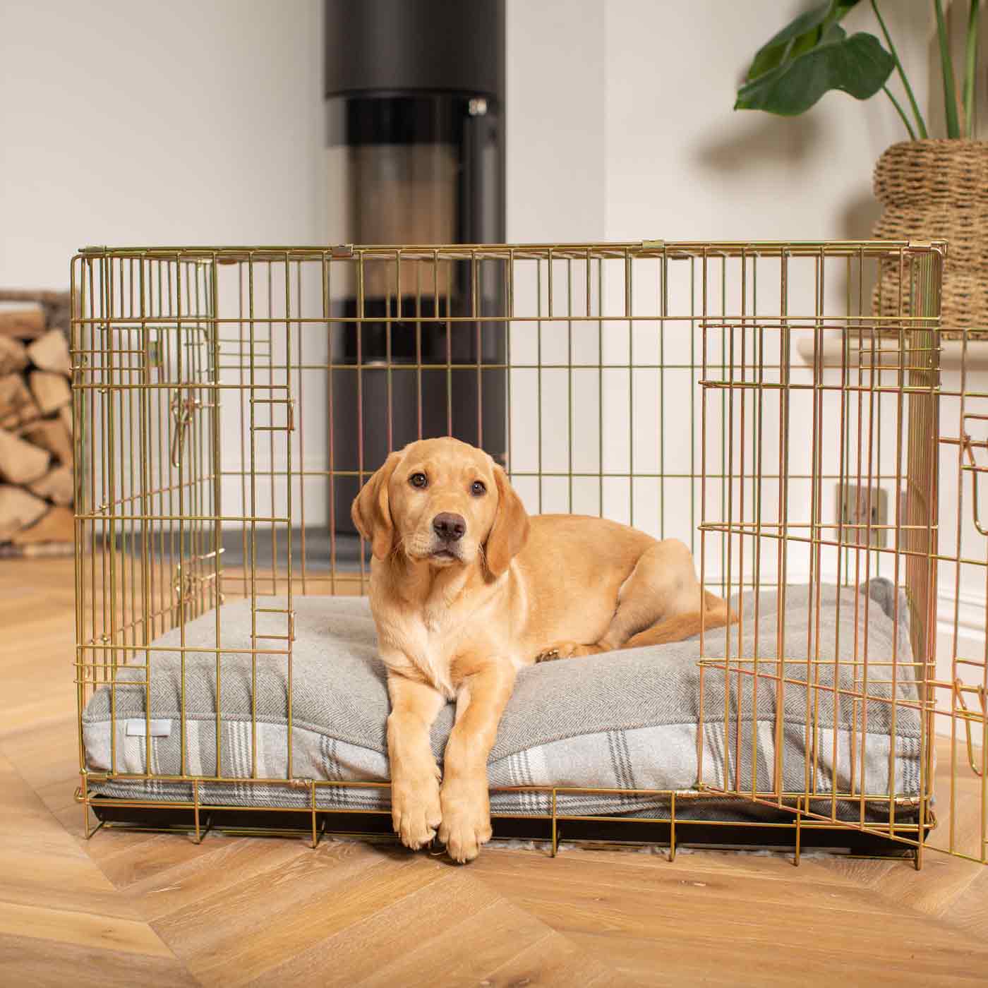 Luxury Dog Crate Cushion, Dove Grey Tweed Crate Cushion! Perfect Dog Crate Accessory, Available To Personalise Now at Lords & Labradors