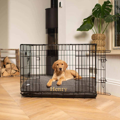 Luxury Dog Crate Cushion, Granite Bouclé Crate Cushion The Perfect Dog Crate Accessory, Available To Personalise Now at Lords & Labradors