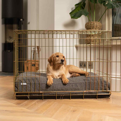 Luxury Dog Crate Cushion, Granite Bouclé Crate Cushion The Perfect Dog Crate Accessory, Available To Personalise Now at Lords & Labradors