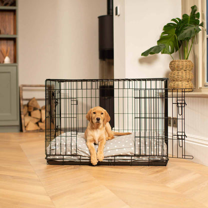 Luxury Dog Crate Cushion, Grey Spot Crate Cushion The Perfect Dog Crate Accessory, Available To Personalise Now at Lords & Labradors