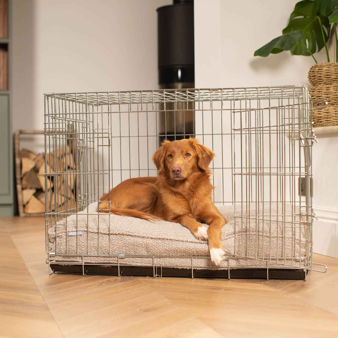 Luxury Dog Crate Cushion, Mink Bouclé Crate Cushion The Perfect Dog Crate Accessory, Available To Personalise Now at Lords & Labradors